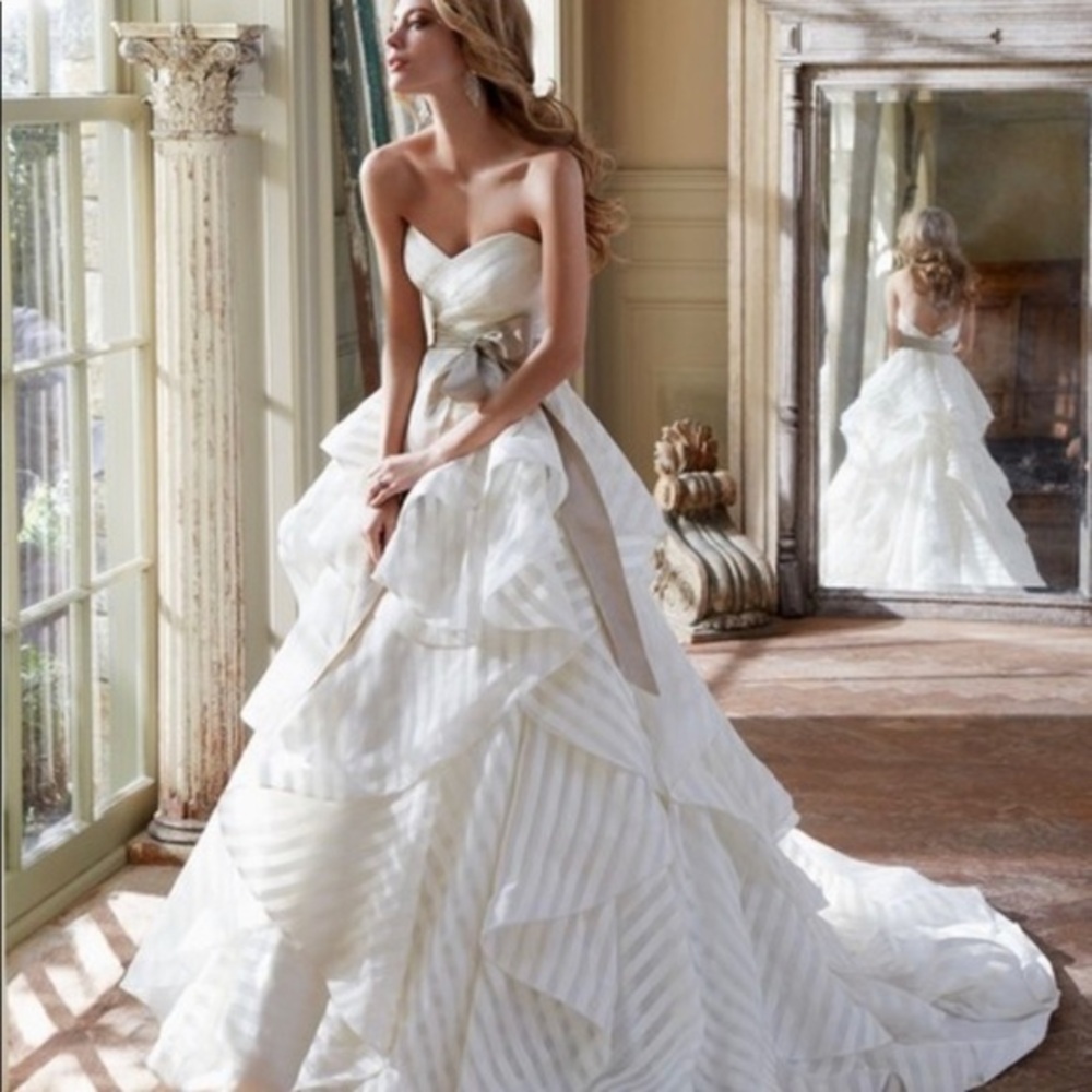Hayley Paige Guindon Wedding Dress 2 Tiered Striped Organza 1 of 2 posts